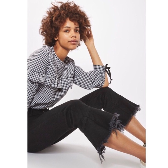 Topshop Moto Dree Cropped Kick Flare Black Jeans F. - Picture 2 of 16